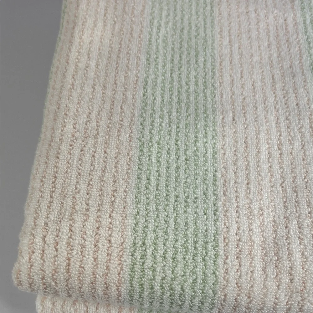 Tommy Bahama Bath Towels Pink Green White Striped Plush Cotton Set of 2 NEW